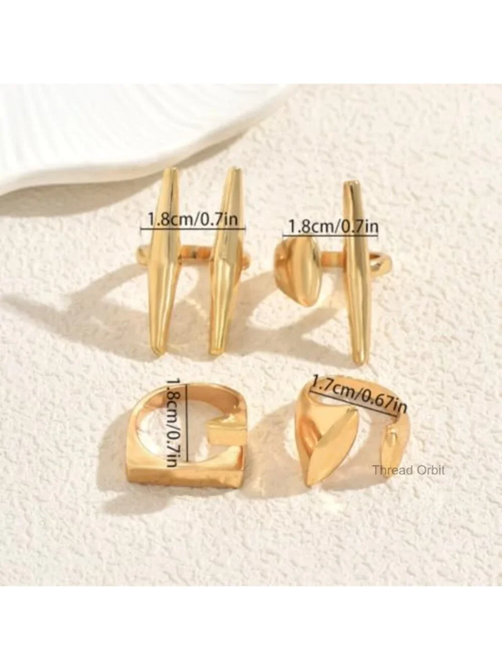 4-Piece Gold Geometric Open Ring Set Adjustable Minimalist Abstract Sculptural